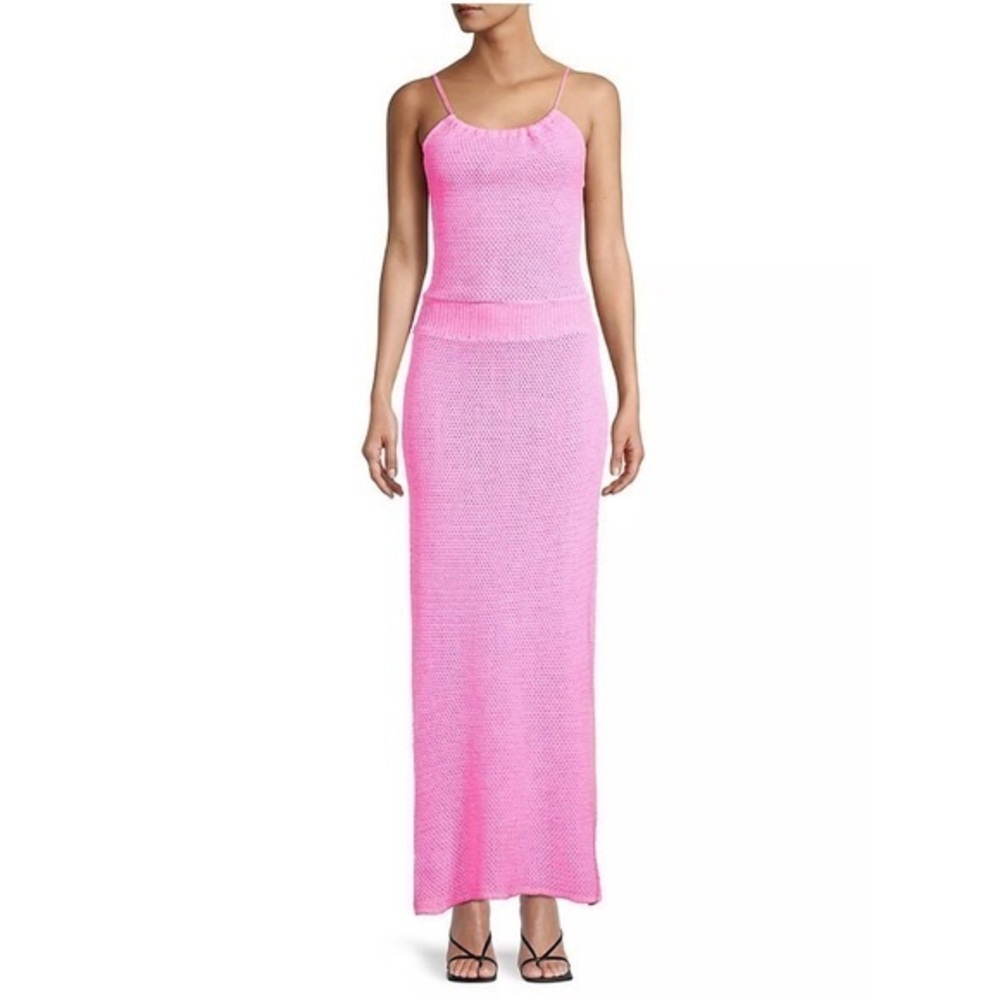 Victor Glemaud Dress Sleeveless Crochet Knit Maxi in Pink
